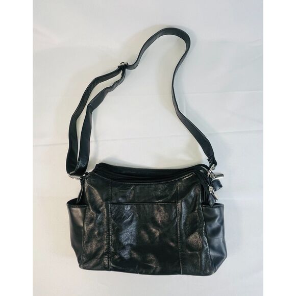 Cabin Creek Genuine Lambskin Leather Black Shoulder Bag Crossbody - Picture 1 of 12